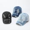 New washed ripped baseball cap for women, European and American enlarged and deepened peaked cap, big head circumference hat for men