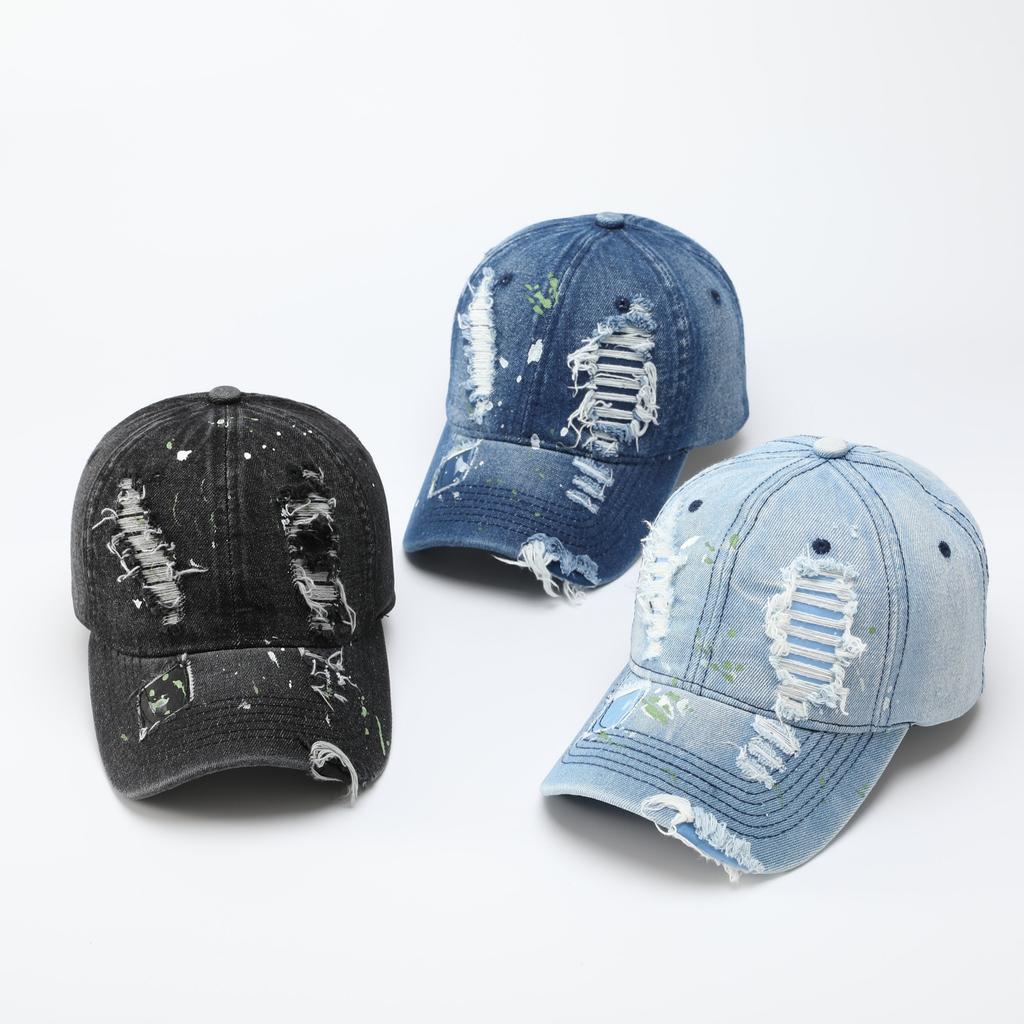 New washed ripped baseball cap for women, European and American enlarged and deepened peaked cap, big head circumference hat for men