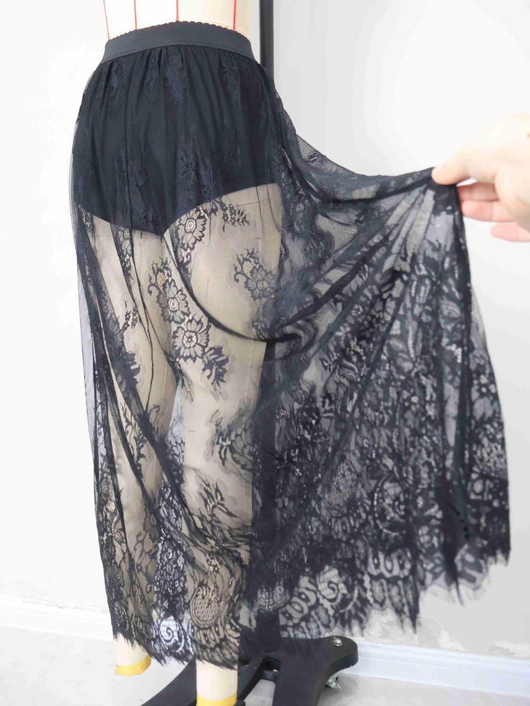 Women's Gothic Lace See-Through Long Skirt – European & American Summer Style