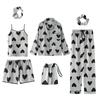 Sieben teiliges gestreiftes Pyjama-Set aus Kunstseide mit langärmeligem Cardigan und Camisole für Frühling und Herbst