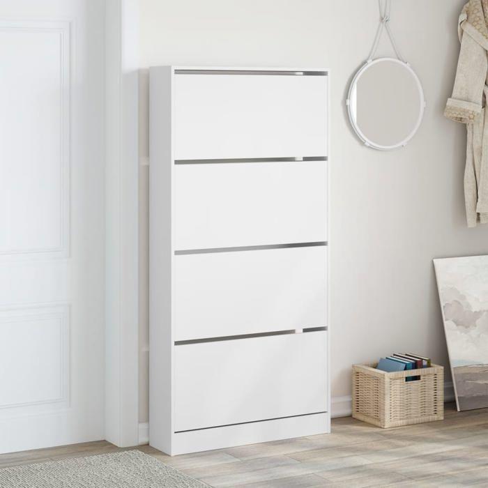 VidaXL Shoe Cabinet 4 Drop-Down Drawers White 80x21x163.5 Cm 3214364