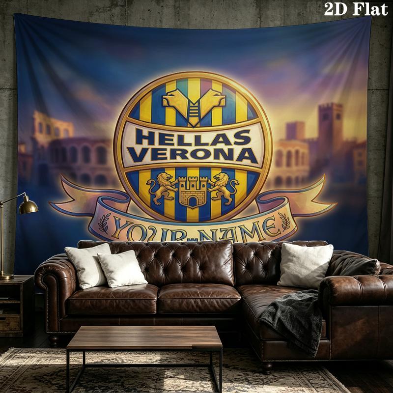 Custom Name Hellas Verona FC Printed Tapestry – Wall Hanging for Bedrooms, Dorms, and Home Decor