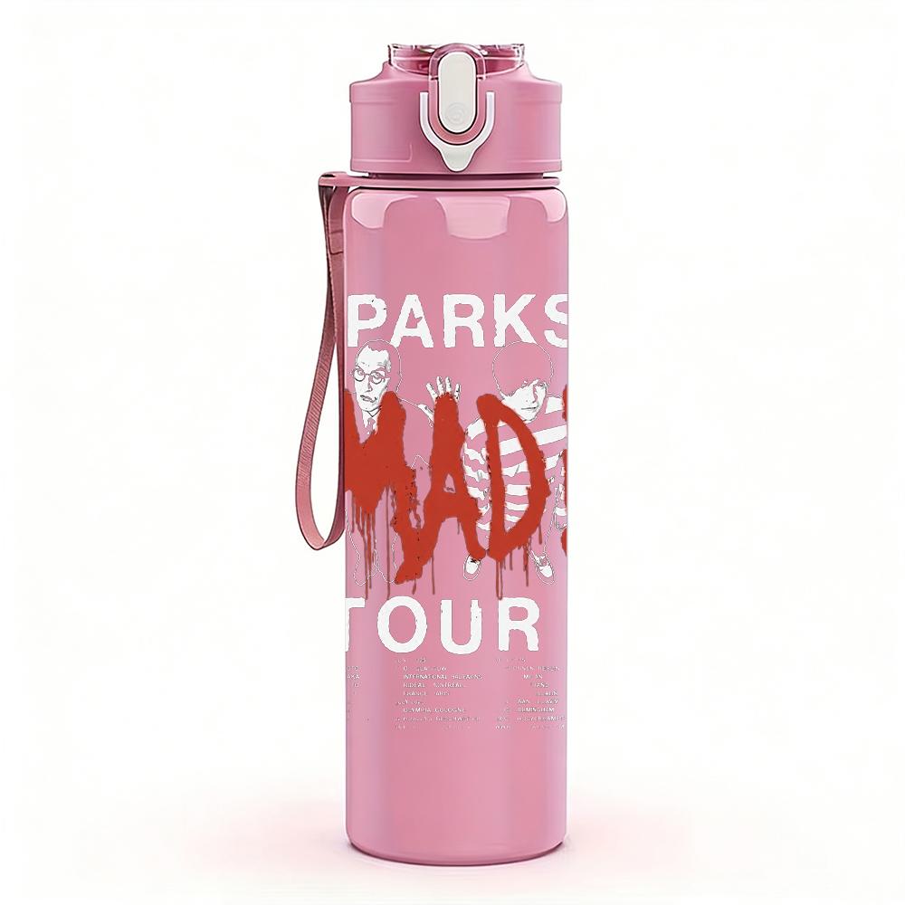 1PC Mad Yellow Block Text Print 750ml Colorful Plastic Sports Water Bottle Leakproof Pop Up Lid with Straw for Outdoor Work Home Use