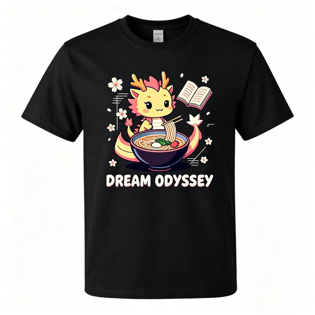 Cute Baby Dragon Eating Raunisex Sakura Flower Graphic T Shirt Unisex Cotton Short Sleeve Anime Kawaii Oversized Streetwear Tee Tops