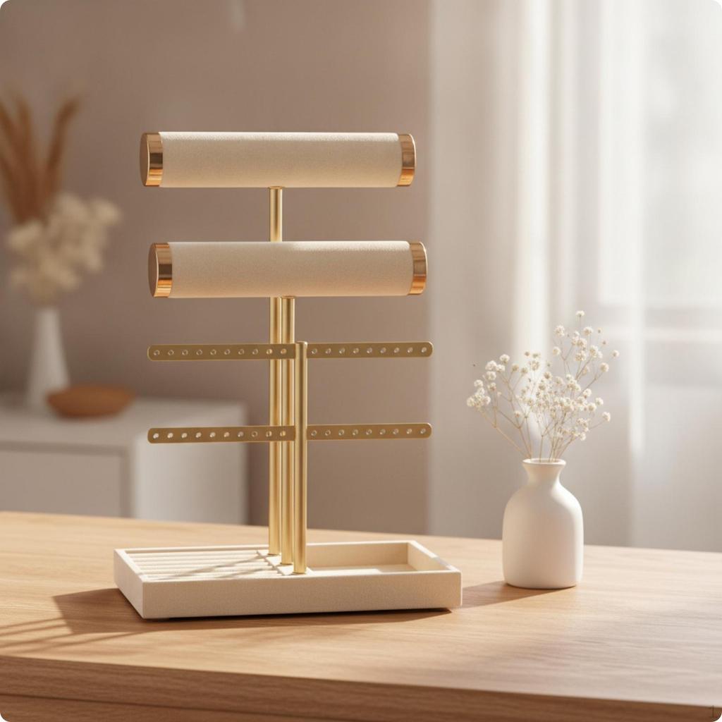 Jewelry Organizer with Tray Compact Earring and Necklace Holder Space-Saving