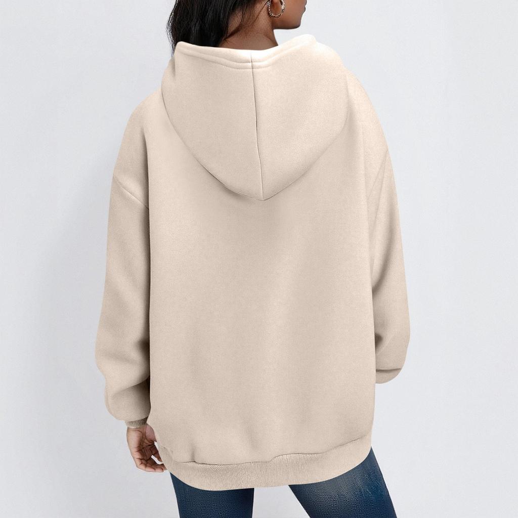 Women's Fashion Casual Long Sleeve Solid Color Hooded Sweatshirt Tops
