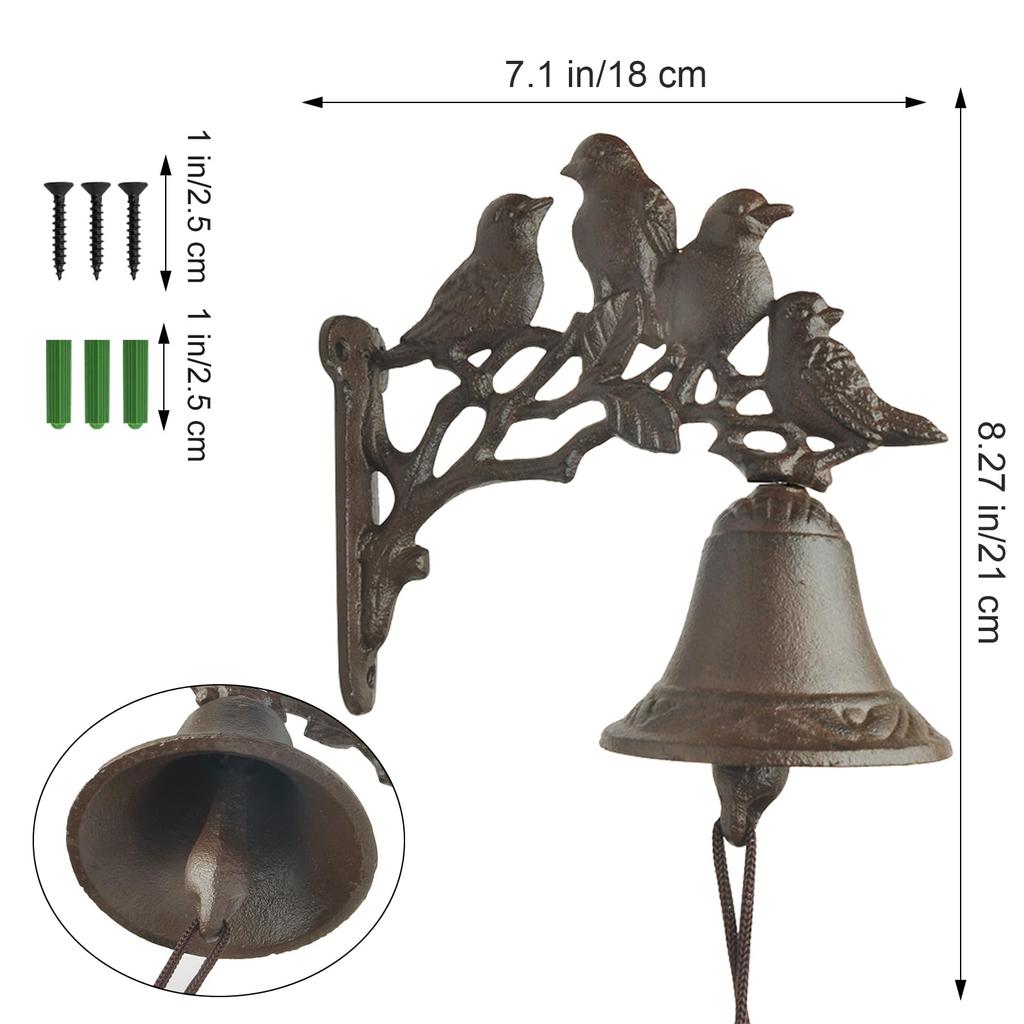 Cast Iron Doorbell with Bird Residential Call Wind Antique Style for Outdoor Coffee Pet Screw Home Security Chime Mr.MrKura Design, Chime, Chime,