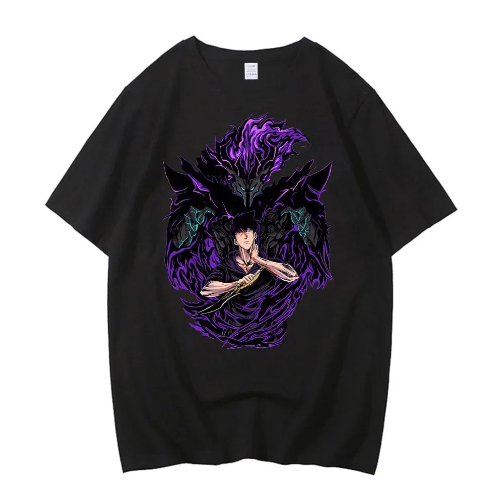 ZX TEE Hot Solo Leveling T Shirt Men Women Sung Jinwoo Anime Graphic T Shirts High Quality Cotton Short Sleeve Tees Streetwear Male