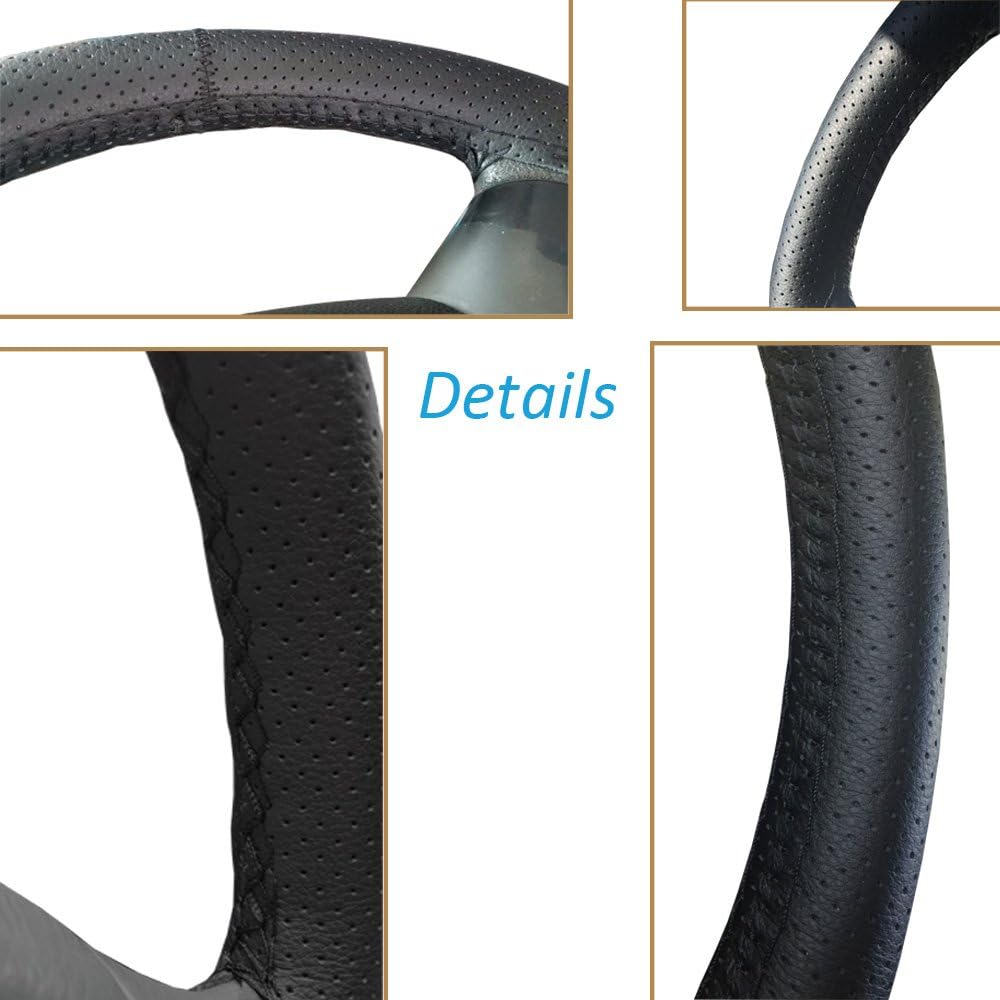 Onerbuy Universal Leather Car Steering Wheel Stitch On Wrap Cover DIY Sewing Breathable And Anti Slip, Maximum For 15-Inch Diameter Car Steering