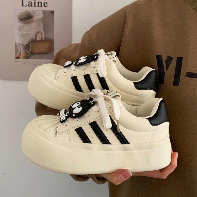 Shell head Maillard little white shoes black board shoes 2025 spring new round head platform casual big head doll shoes