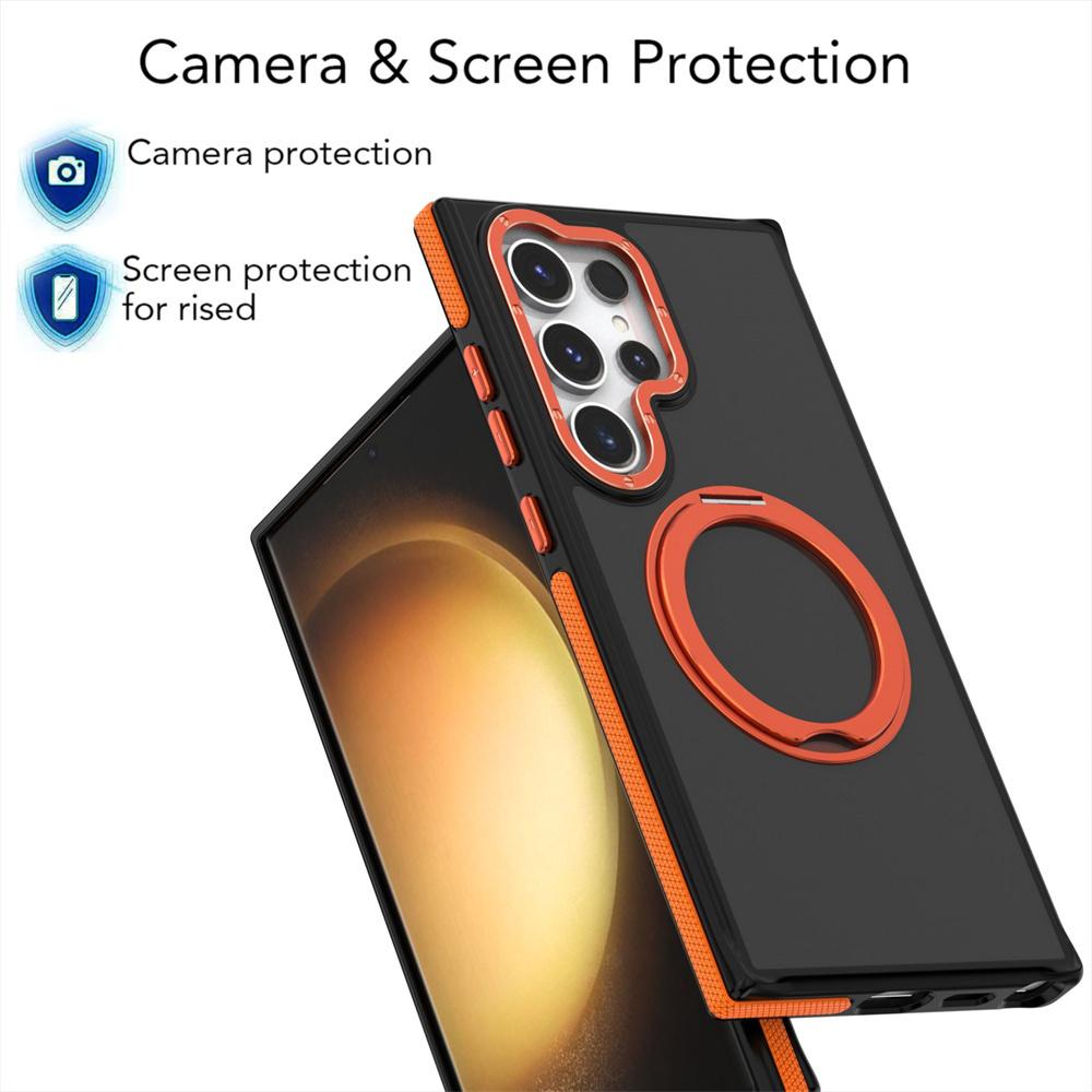 Luxury Rotating Magnetic Stand Armour Phone Case For Samsung S25 S24 Ultra S23 Plus Metal Folding Holder Shockproof Bumper Cover