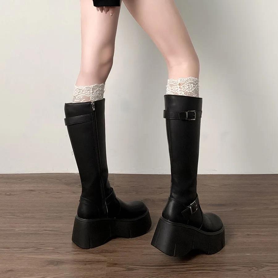 Height not exceeding knee height European and American high-end boots 2024 autumn edition thick soled knight boots for women