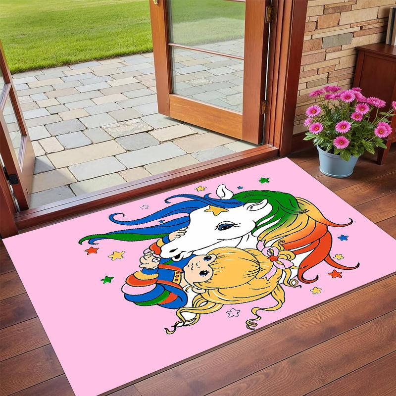 Anti‑Slip Crystal Velvet Floor Rug, Rainbow Brite Design Carpet for Indoor Living Bedroom Home Decoration