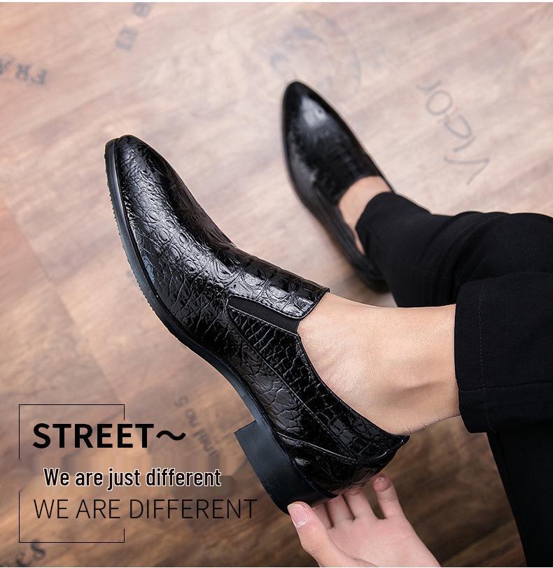 Men's Crocodile Pattern Leather Shoes: Pointed Toe Business Formal & Casual British Retro Style
