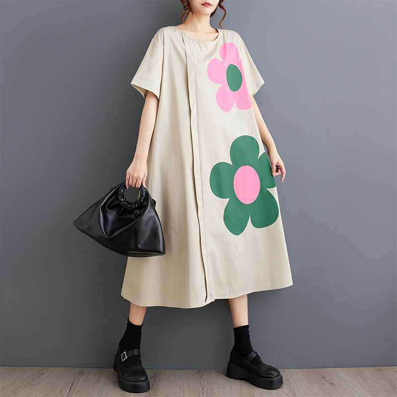 

Летнее свободное платье пэчворк с принтом, повседневное, с коротким рукавом one size чёрный