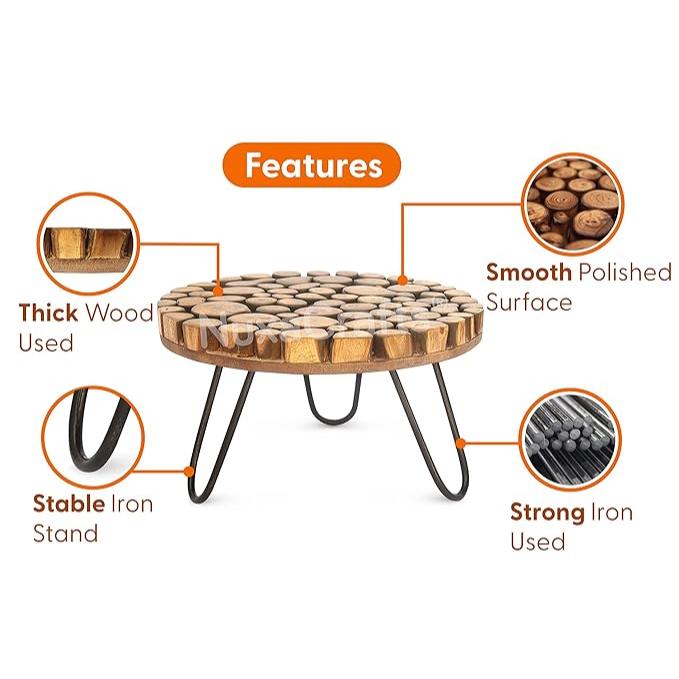 Plant Stand For Balcony, Garden, Home Decor, Living Room – Wooden/Round Pot/Plant Holder For Terrace, Set of 2