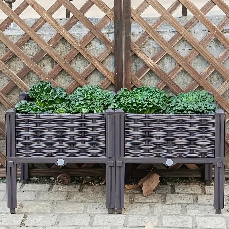 1/2 stuks Verhoogde Tuinbak met Poten, Traditionele Zwarte Gevlochten Plastic Container, Perfect Voor Tuinieren Buiten