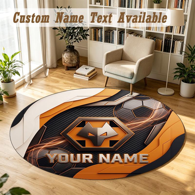 Round Rug Custom NameWolverhampton Wanderers Football Pattern Non Slip Carpet Home Floor Decor