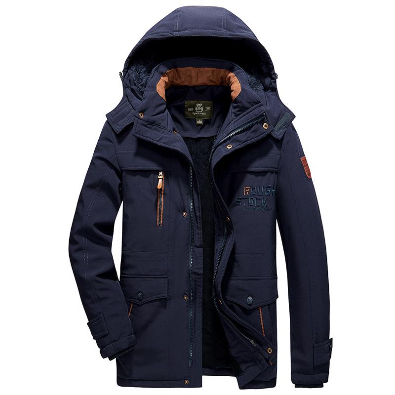 Men's Fleece-Lined Cotton Jacket: Winter Casual, Multi-Pocket, Cold-Resistant, Mid-Length Coat for Middle-Aged and Elderly