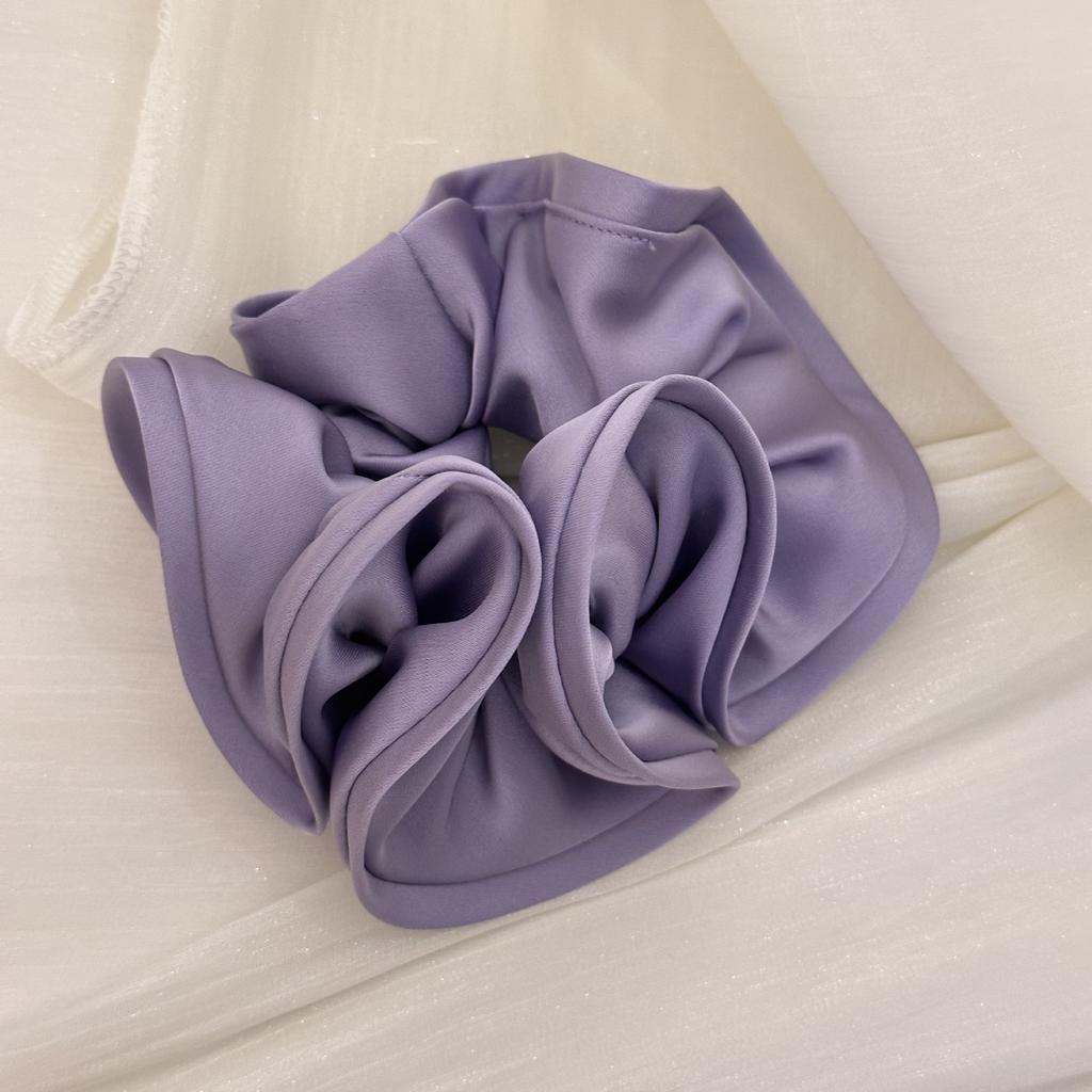 Chouchou Satin Style Français avec Bord Volanté Grand Nœud Accessoire Cheveux pour Femmes Élégant Luxueux Élastique Confortable