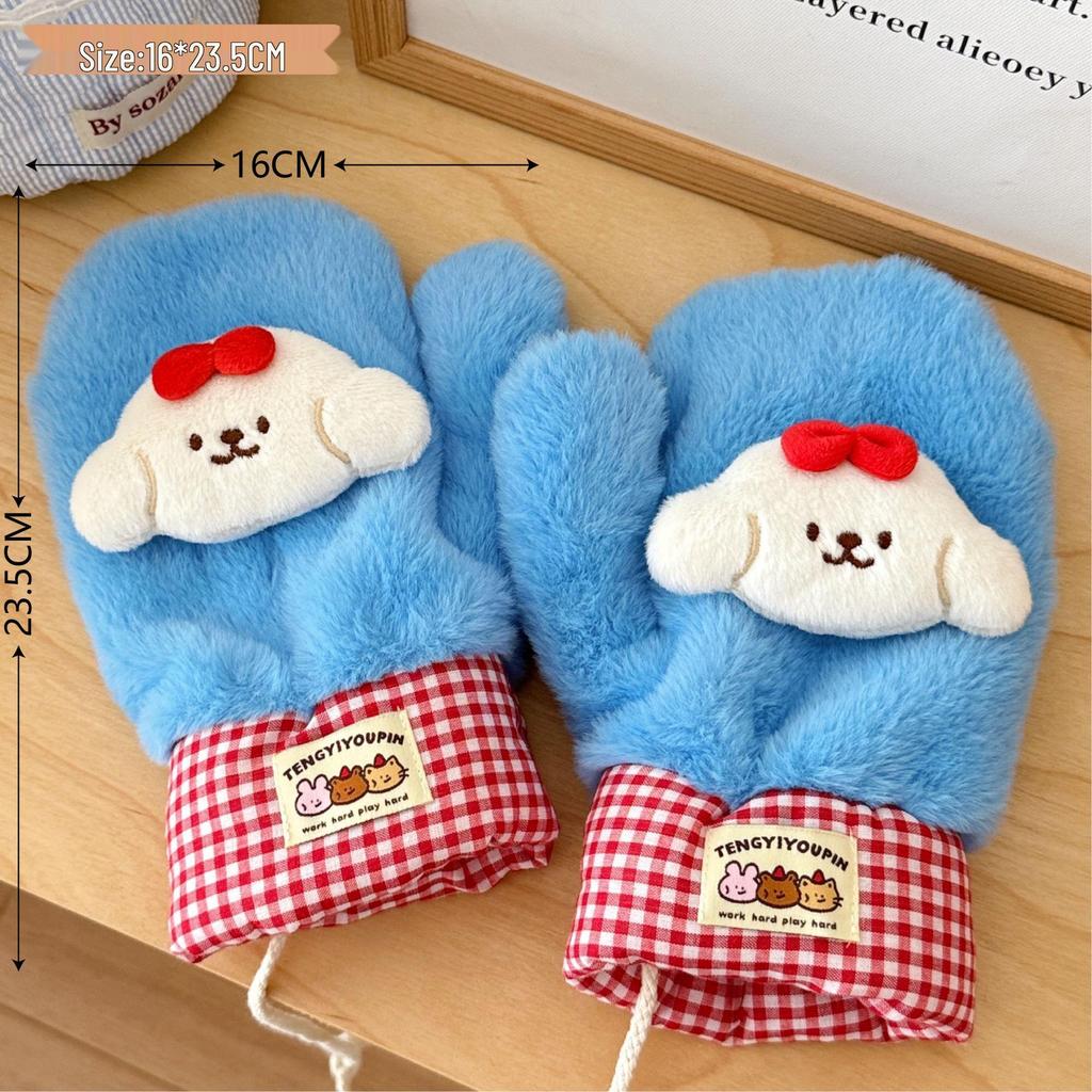 Tengyi 2025 Plush Doll Gloves: Cute, Fleece-Lined, Windproof, Neck-Hanging Mittens for Autumn & Winter Warmth.