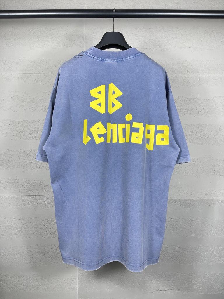 B Brand SS24 Vintage Paříž Logo Páska Prané Volné Tričko