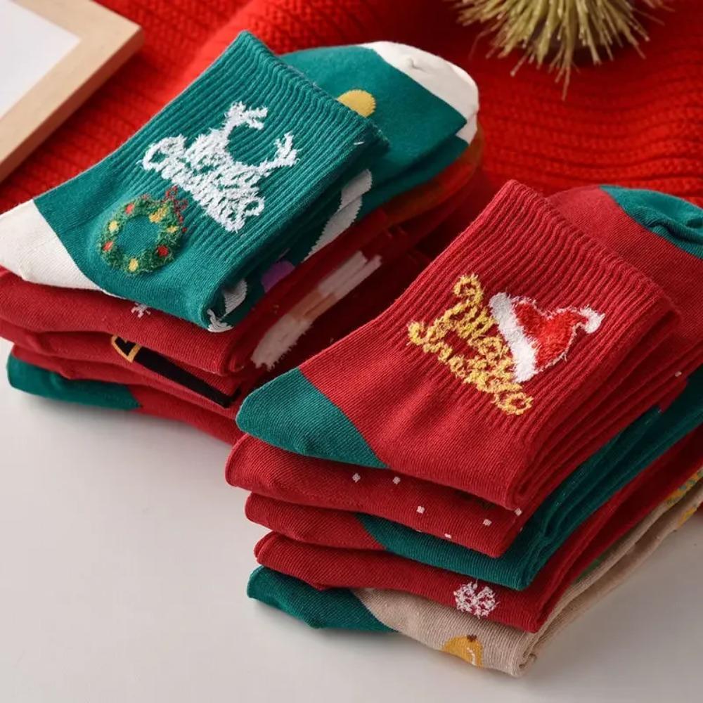 5 Pairs of Christmas Stockings for Women In Autumn and Winter, Stockings for Santa Claus, Reindeer, Snowman, Cute