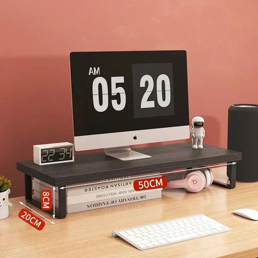 Office Desktop Computer Stand Rack Bracket Raised Shelf Laptop Monitor Wooden Table Home Storage Holders Utility Accessories