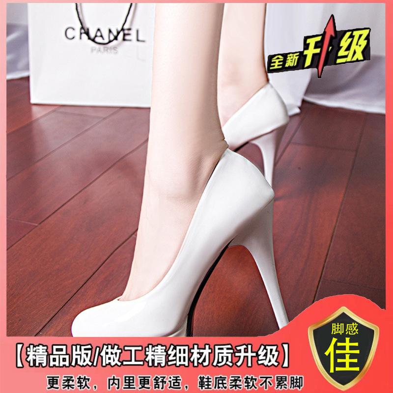 Pavasaris ir ruduo 12 cm aukšti kulniukai ploni kulniukai vandeniui atsparios platforminės batai moteriški lakinės odos moteriški batai 2024 nauji pavasario ir rudens vieni batai wo