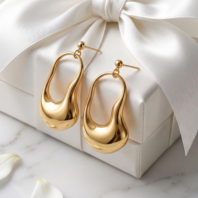 Minimalist Irregular Organic Shape Gold Drop Earrings Asymmetrical Hollow Hoop Dangle Earrings For Women Daily Office Wear