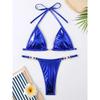 Shiny Pink Micro Bikini 2025 Mujer Women Sexy PU Pearls Push Up Thong Swimsuit Summer Bathing Suit Bandage Holiday Swimwear