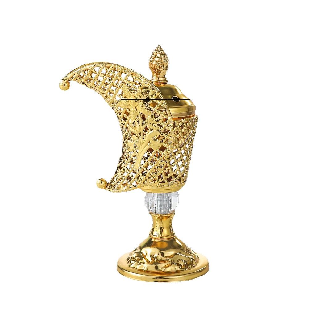 Golden Iron Hollow Moon Incense Burner, Middle Eastern Indoor Incense Burner, Arabic Desktop Decorative Incense Burner