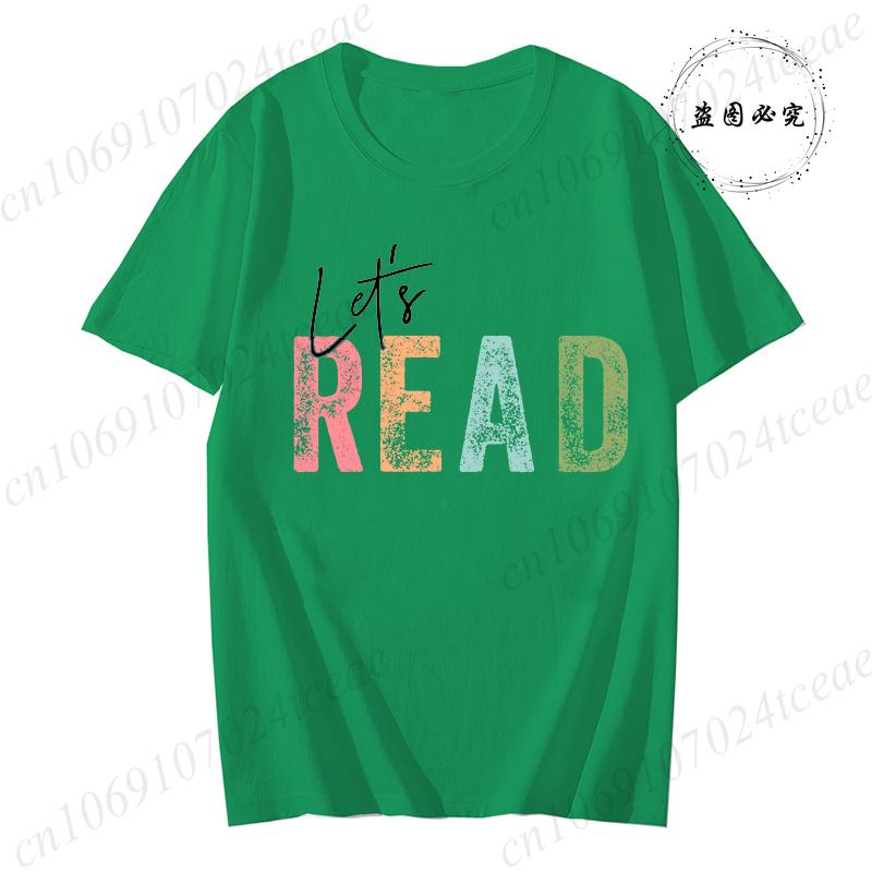 

Новые Модные Футболки Let s Read с Принтом Женские Футболки Футболка Библиотекаря Чтение Книг Харадзюку Футболка Топы для Книжных Червей Одежда S