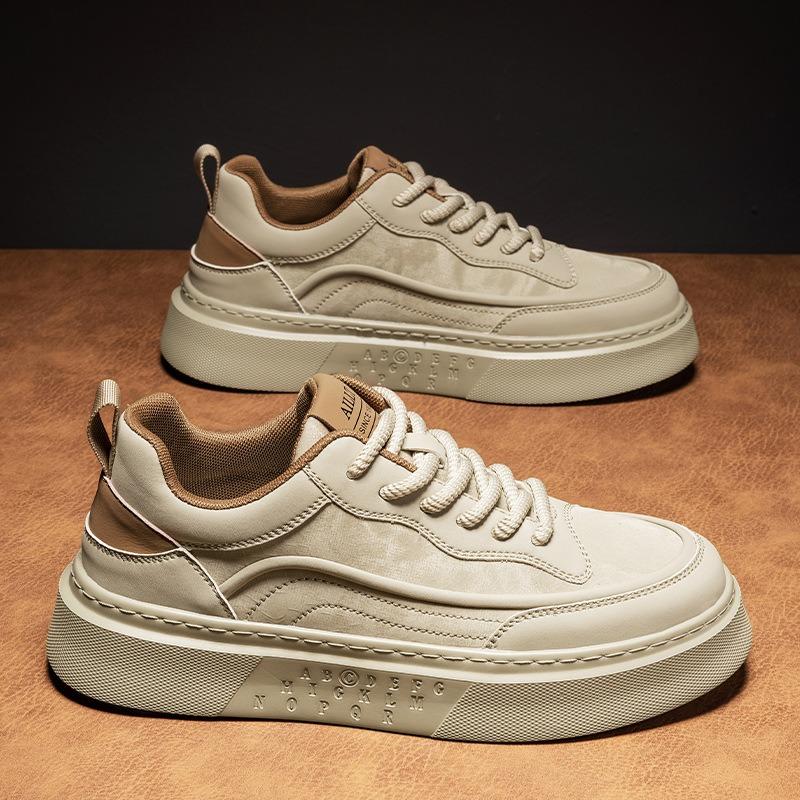 

Мужская обувь новая весенняя трендовая брендовая спортивная кожаная поверхность повседневные кеды мужская кожаная обувь мягкая подошва увеличение роста универсальная трендовая обувь 43 бежевый