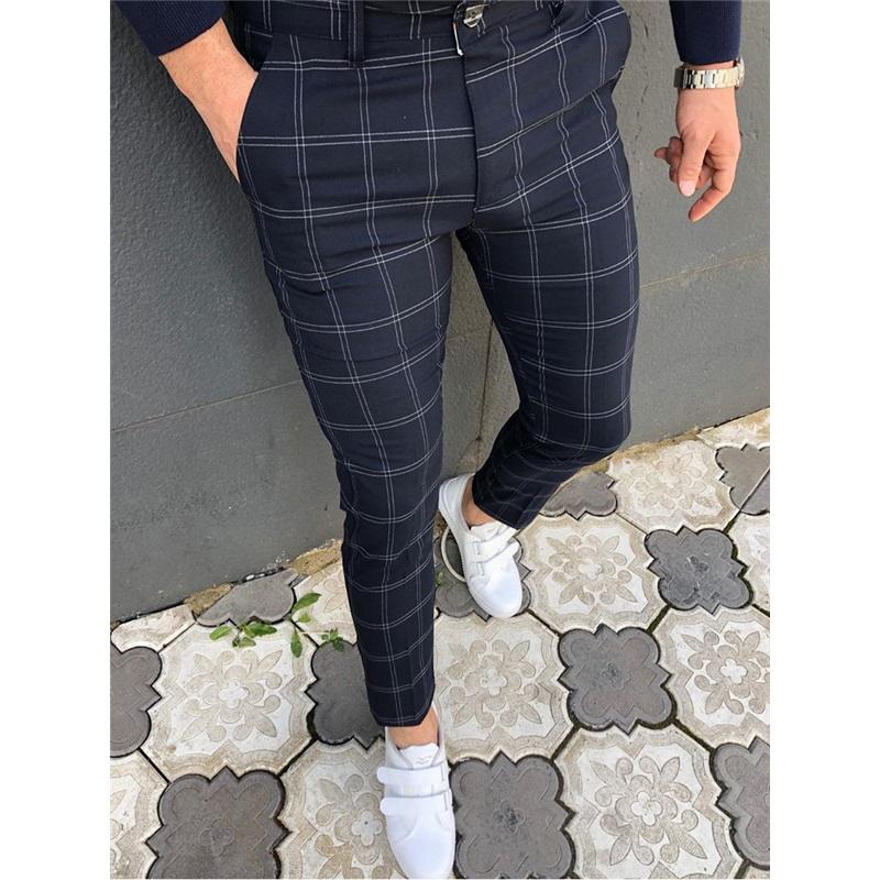 European And American Autumn And Winter Men's Printed Casual Fashion Striped Mid-waist Pencil Pants Slim Pants