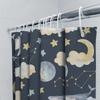 Whimsical Moon Star Print Shower Curtain Navy Blue Background with Whales, Clouds Constellations Perfect for Bath Decor!