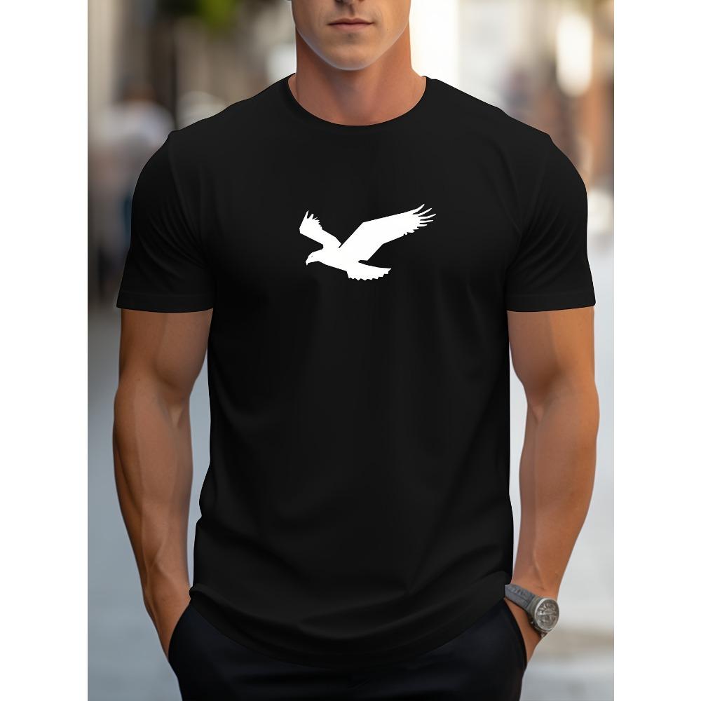 Men's summer 100% pure cotton fashionable casual sports loose silhouette eagle pattern printed round neck short sleeved T-shirt
