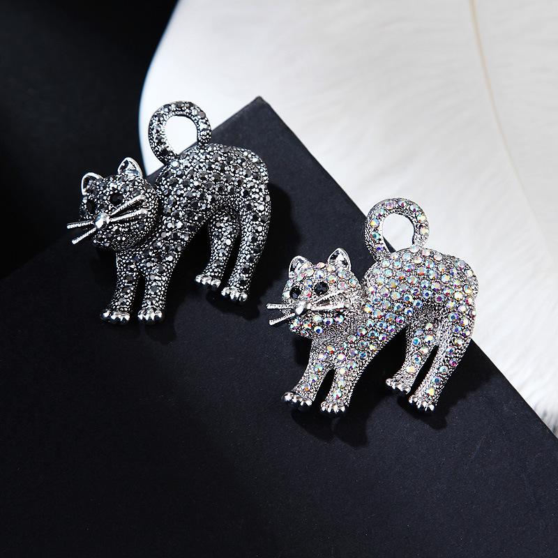 Fashion Internet Celebrity Full Diamond Cute Kitten Animal Brooch Women's Clothing Accessories Brooch