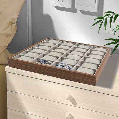 Dřevěný podnos na hodinky, organizér na šperky s 24 přihrádkami, flanelové pouzdro na hodinky, vitrína na šperky a hodinky, s polštářkem