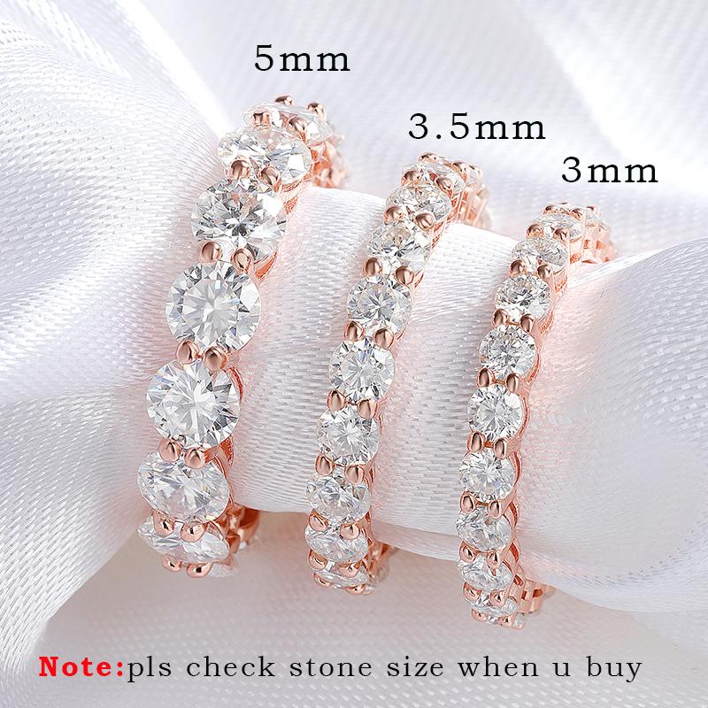 Smyoue 3/3.5/5mm Rose Gold Color All Moissanite Rings for Women Sparkling Wedding Ring 925 Silver Classic Jewelry Bands