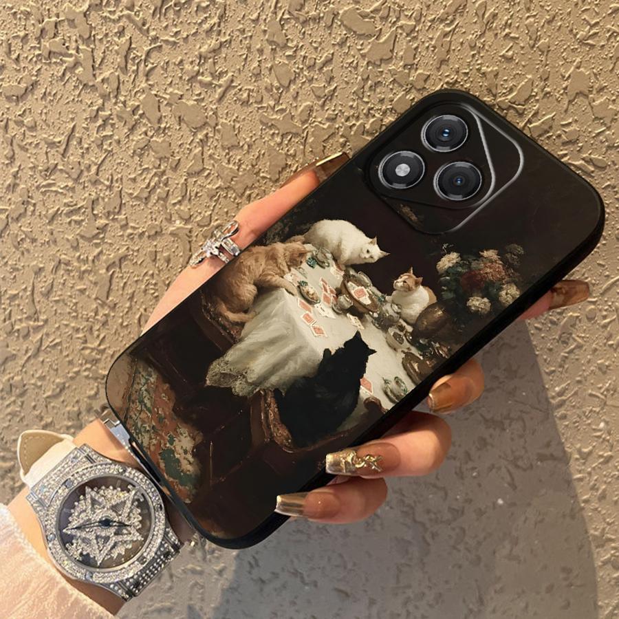 Case for Honor 200 400 Lite 8X X5b X8 X6 70 X9a X7 Magic5Lite 90 Funda Phone Cover Cartoon Oil Painting Cat