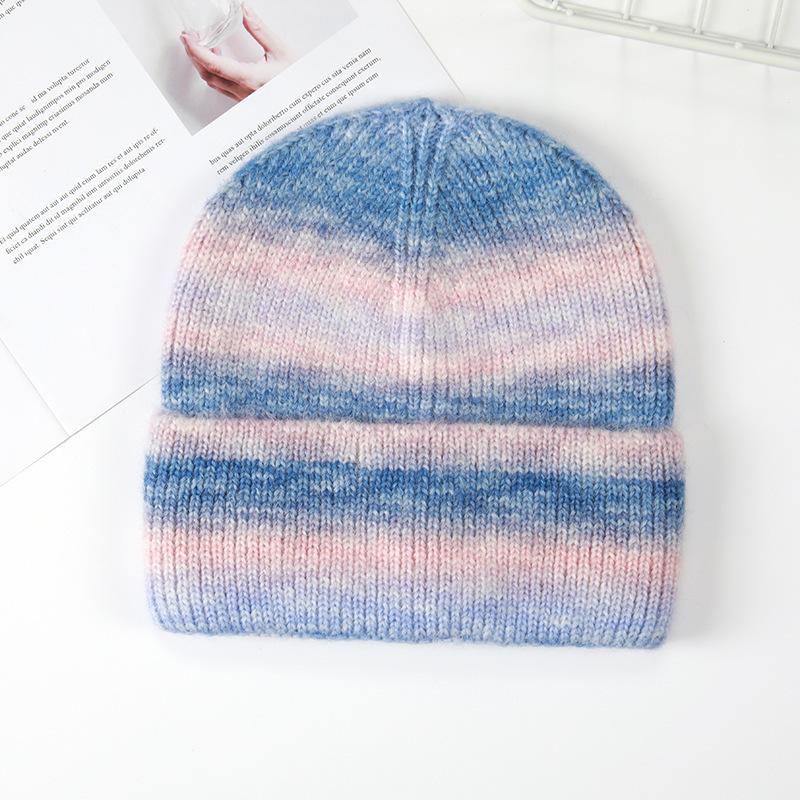 Gradually change mohair knitted hat men's and women's new rainbow wool blended warm winter knitted hat cold hat