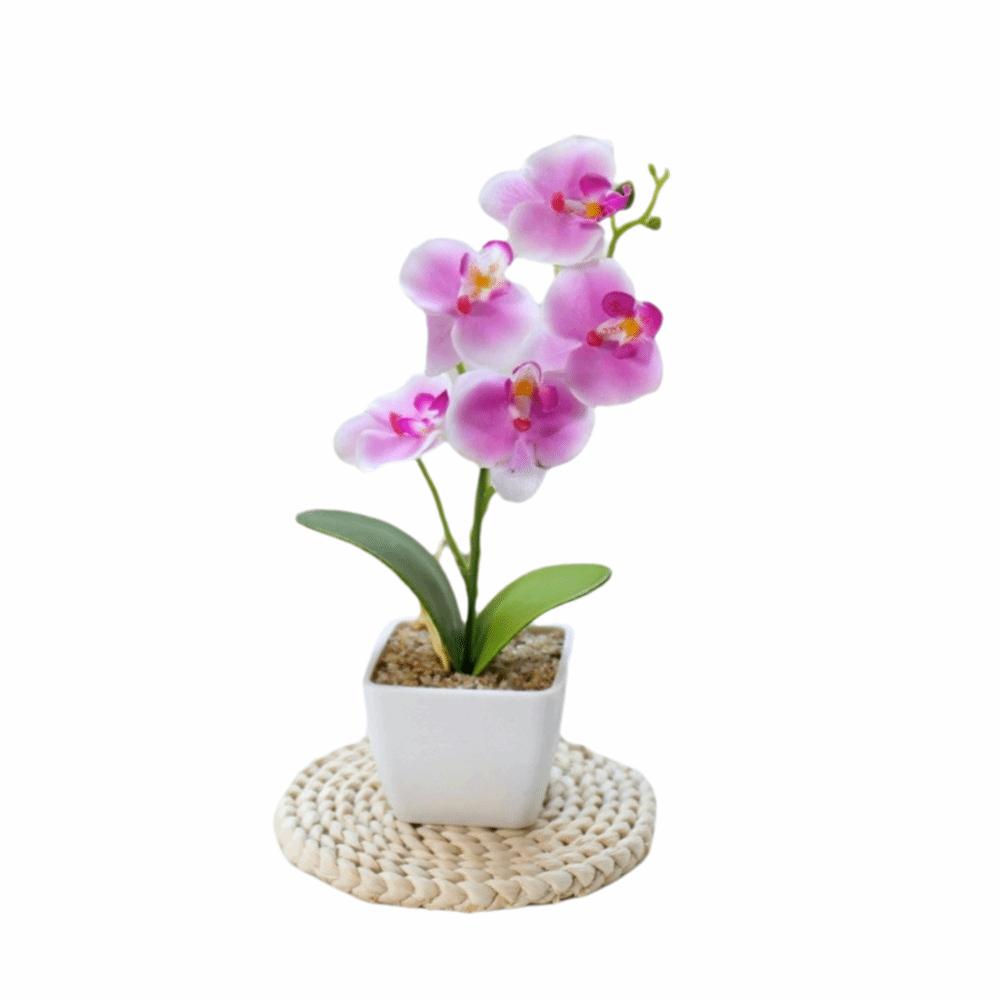 White Flower Pot Artificial Orchid Bonsai Multi-Bloom Plastic Fake Flower  Home Decor