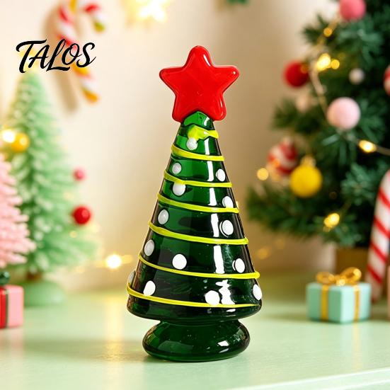 Unique Birthday Presents Glass Christmas Tree Figurine, Rotating Desk Ornament for Car Home, Stained Art Glazed Dashboard Decor & Gift Holiday Season