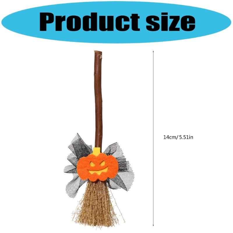 Small Witch Broom with Ghosty/Pumpkin/Bat Halloween Witches Broomstick Hanging Ornaments Halloween Decorations Gift