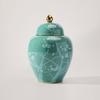 Chinese Ceramic Tea Canister Green Flower Candy Canister Delicate Multifunctional Coffee Bean Food Storage Jar Moisture-proof