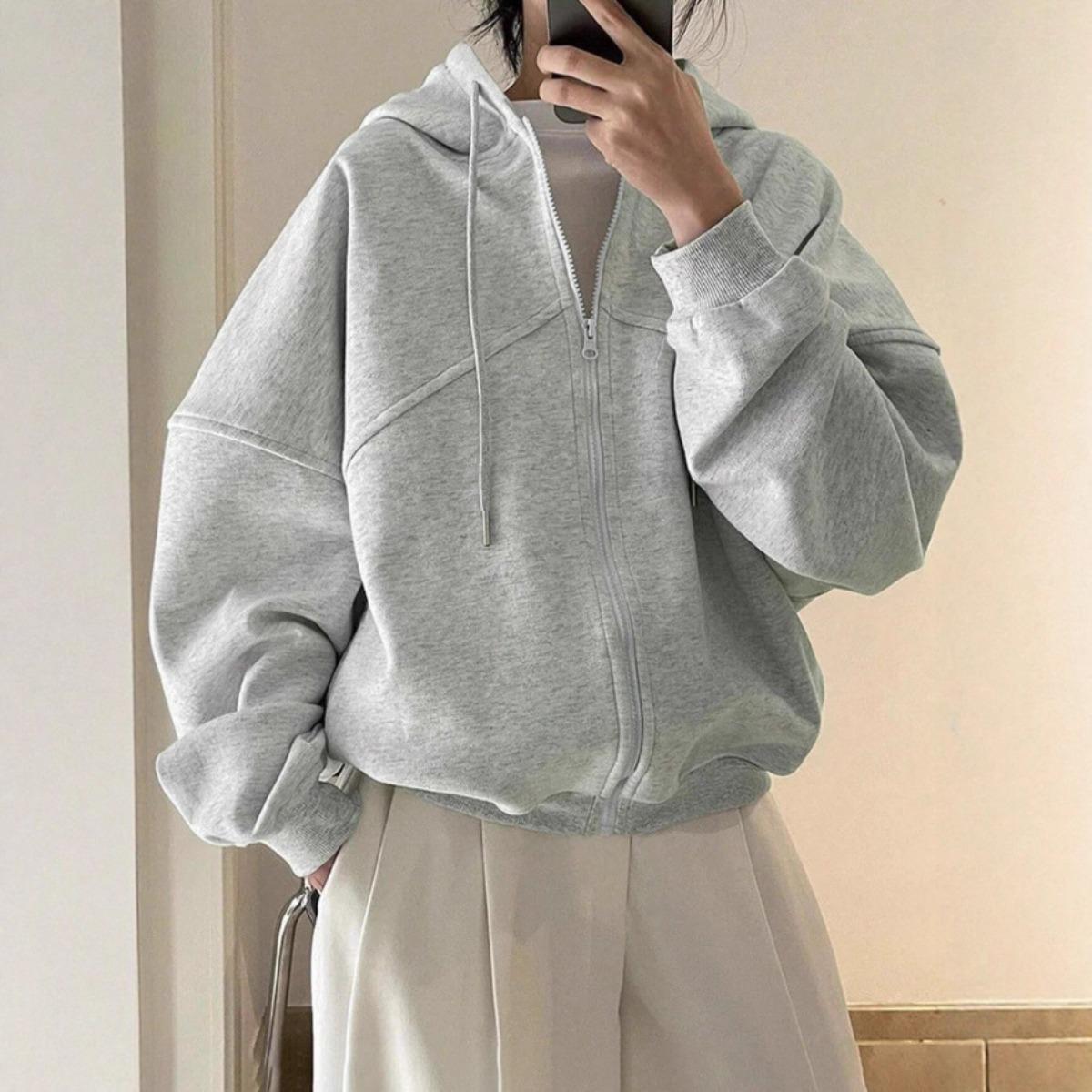 

Женская повседневная толстовка из флиса с капюшоном на кулиске, однотонная, с длинными рукавами, на осень и зиму S серый