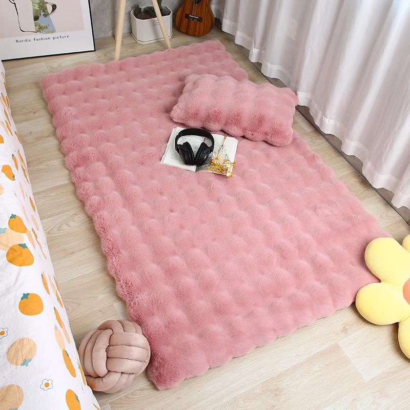 

3D Bubble Cream Rabbit Fur Washable Bay Window Blanket and Cuttable Carpet Mat 1.6x0.4