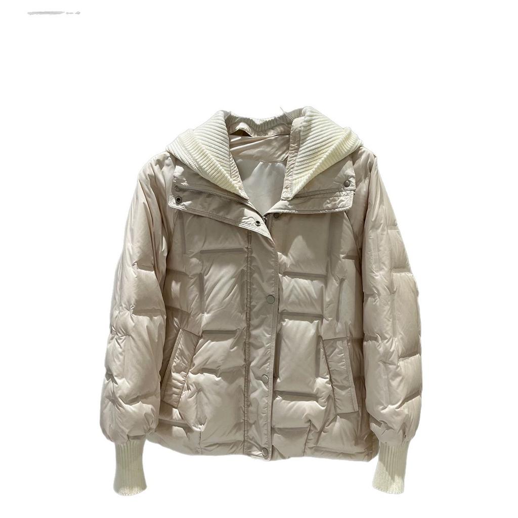 Autumn and winter new knitted hooded detachable white duck down jacket women's short loose casual warm jacket