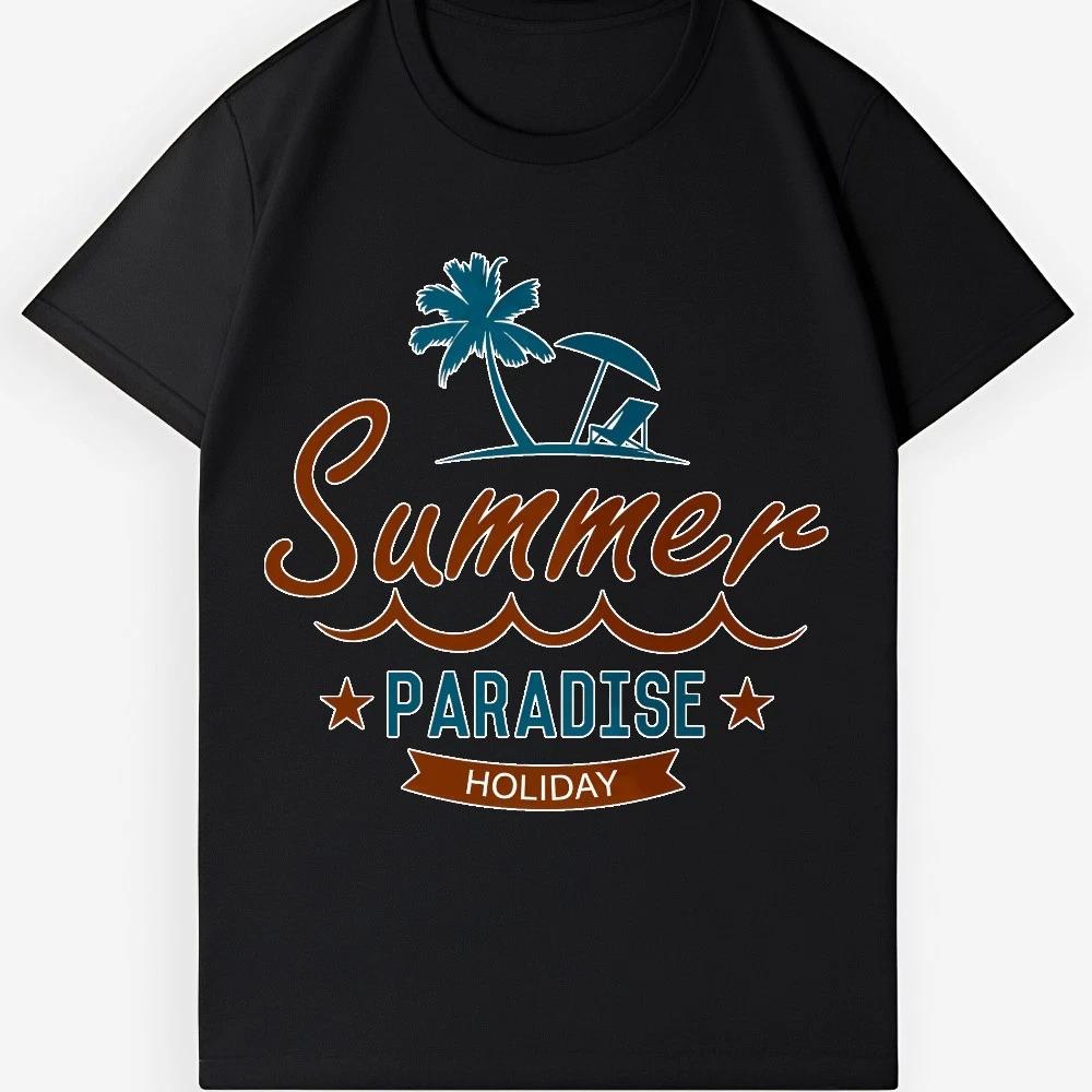 Palm Tree Summer Paradise T-Shirt, Retro Beach Holiday Graphic Tee for Men Women